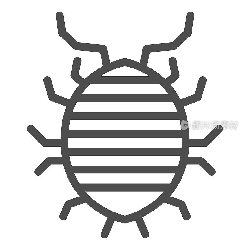Woodlouse线图标，bug概念，Roll up bug标志在白色背景，Sowbug图标轮廓风格的移动概念和网页设计。矢量图形。